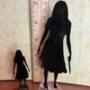 Image both sizes of 2D Shadow Person, Girl with a knife posed next to a ruler to show size